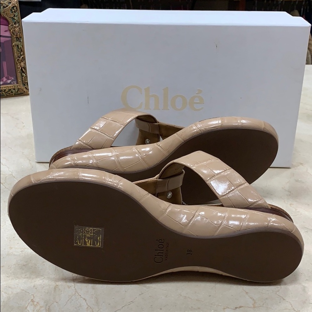 CHLOE LEATHER EMBOSSED NOUGAT COLOR BIRKENSTOCK DESIGN LUXURY SANDALS EU 38 - Picture 11 of 12